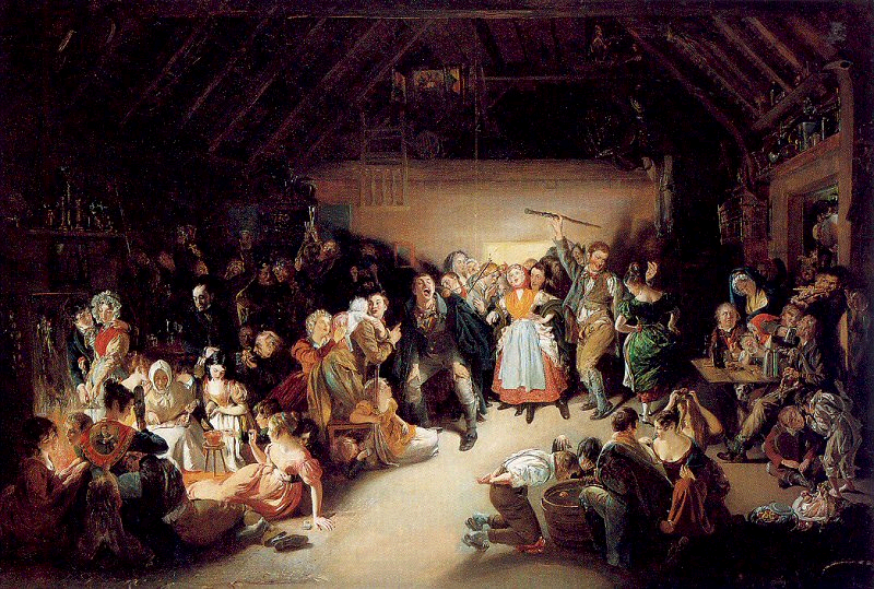 Snap-Apple Night by Daniel Maclise (1832). Depicts a Halloween party in Blarney, Ireland